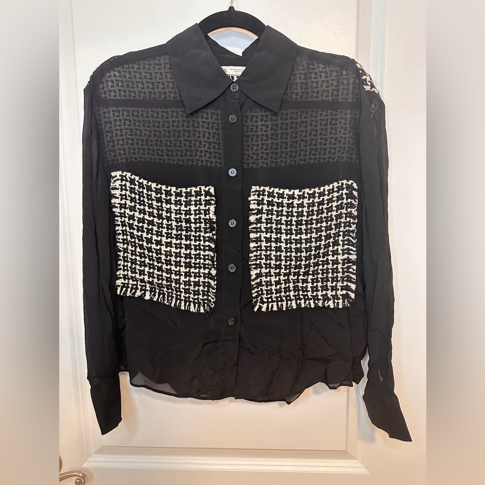 Zara Black and white houndstooth Blouse
